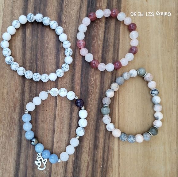 🩷3 for $15: 4 Stretchy Bracelets, Guardian Angel Charm Included, 6mm beads, New - Picture 1 of 6
